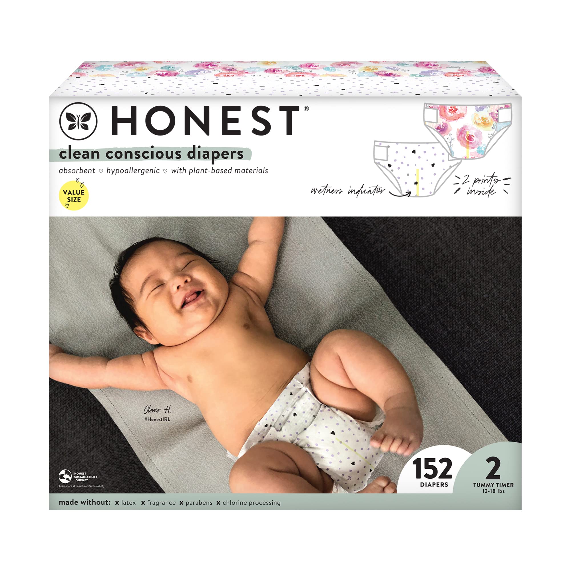 Mua The Honest Company Clean Conscious Diapers | Plant-Based, Sustainable |  Young At Heart + Rose Blossom | Super Club Box, Size 2 (12-18 lbs), 152  Count trên Amazon Mỹ chính hãng 2023 | Fado