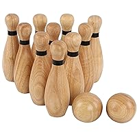 Wooden Bowling Set - 12pc Lawn Bowling and Skittle Ball Games for Children and Adult Fun