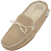 Mens Beige Suede/Sheepskin Wool Moccasins with Rubber Sole