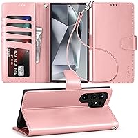 Arae Case for Samsung Galaxy S24 Ultra 5G Wallet Case Flip Cover with Card Holder,Faux Leather Galaxy S24 Ultra 6.8 inch Case Wallet for Women and Men with Kickstand Wristlet Strap,Rose Gold