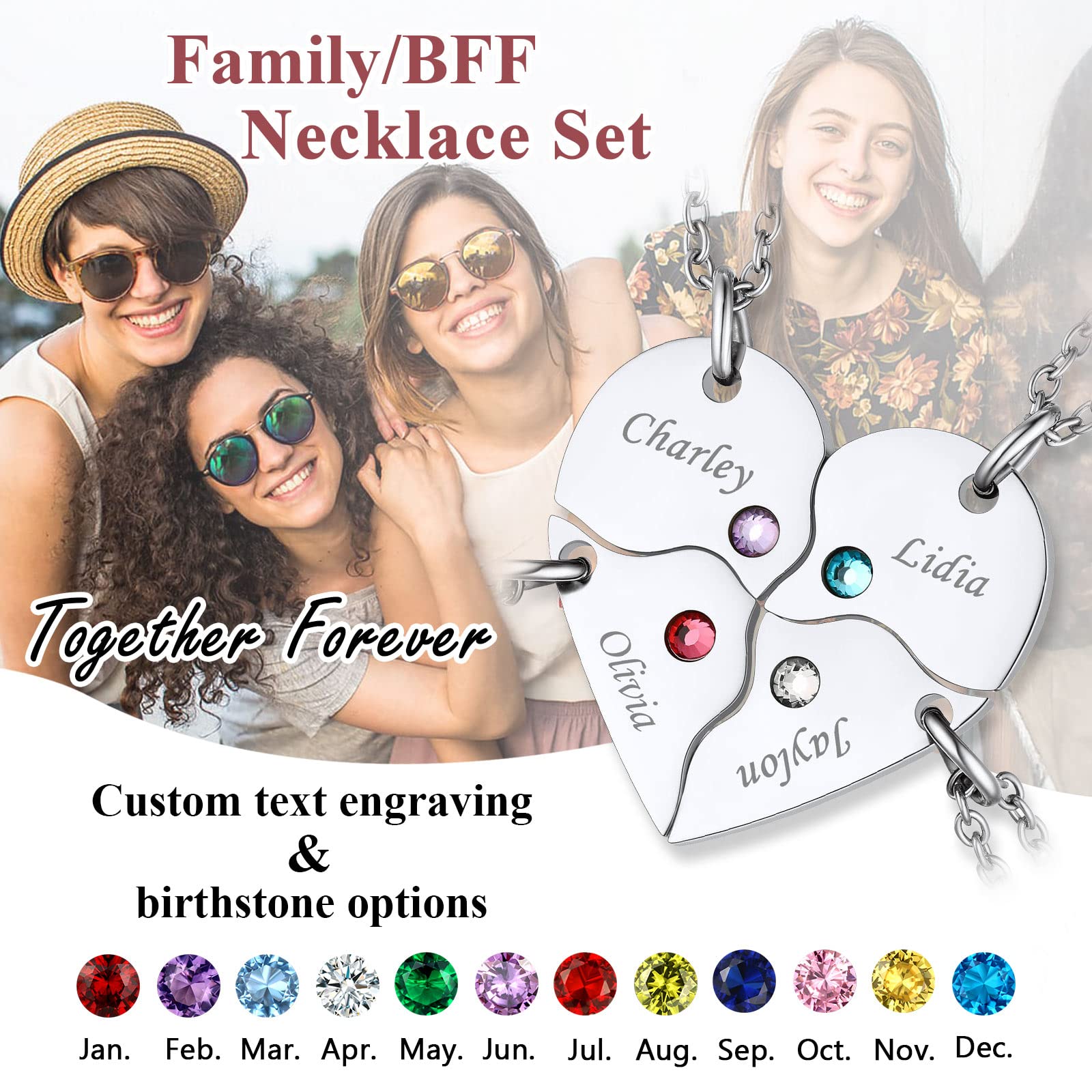 FindChic Personalized Matching BFF Necklace for 2/3/4/5/6 Puzzle Name Heart Pendant Stainless Steel Couple Necklace Set Customized Necklaces for Teen Girls