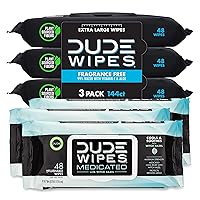 DUDE Wipes - Flushable Wipes (3 Pack, 144 Wipes) & Medicated Wipes (3 Pack, 144 Wipes) - Unscented Adult Wet Wipes + Medicated Unscented Wet Wipes with Witch Hazel, Vitamin E & Aloe