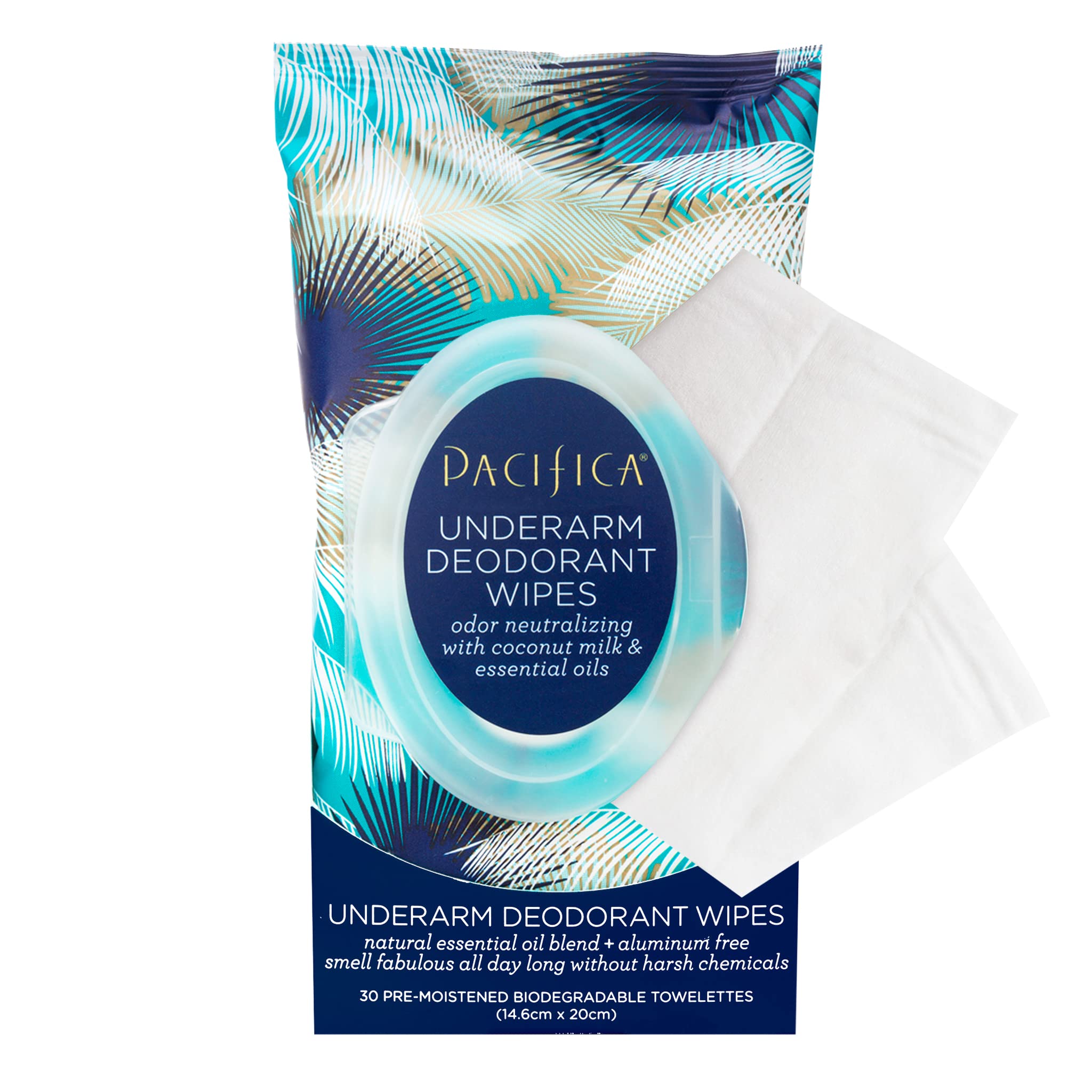 Pacifica Beauty, Coconut Milk & Essential Oils Underarm Deodorant Wipes, 30 Count (Pack of 2), Remove Odor On-The-Go, Aluminum Free, Travel Friendly, Fresh Coconut Scent, 100% Vegan and Cruelty Free