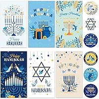 Tevxj 24 Hanukkah Greeting Cards Chanukah Greeting Cards with 12 Envelopes and 30 stickers Hanukkah Party decorations featuring Floral Designs and Star of David