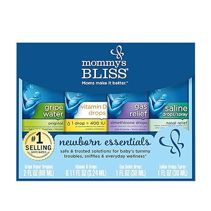 Mommy's Bliss Newborn Essentials Gift Set, Includes Gripe Water, Baby Vitamin D/Gas Drops and Gentle Saline Drops/Spray