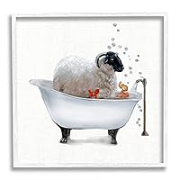 Stupell Industries Fluffy County Goat in Bathtub Soap Bubbles Wall Art, 17 x 17, White Framed