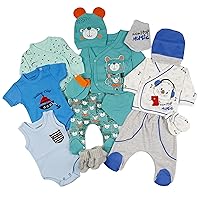 TIMATAMA Little Bear Noah Newborn Boy Set (1-2 month) - Jackets, Footed Pants, Bibs, Mittens, Beanie, Bodysuits, Booties