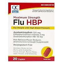 Quality Choice Maximum Strength Flu High Blood Pressure (HBP), Pain Reliever and Fever Reducer, Antihistamine & Cough Suppressant, Decongestant Free, for People with High Blood Pressure, 20 Count
