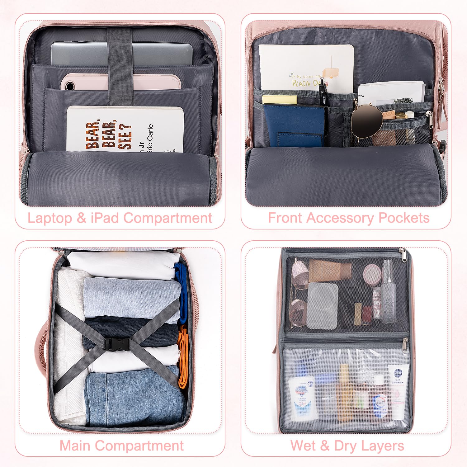 Sinaliy Travel Backpack for Women, Flight Approved Backpack, College Backpack Bag, Casual Daypack, Hiking Backpack, Waterproof Carry On Backpack Business Backpack