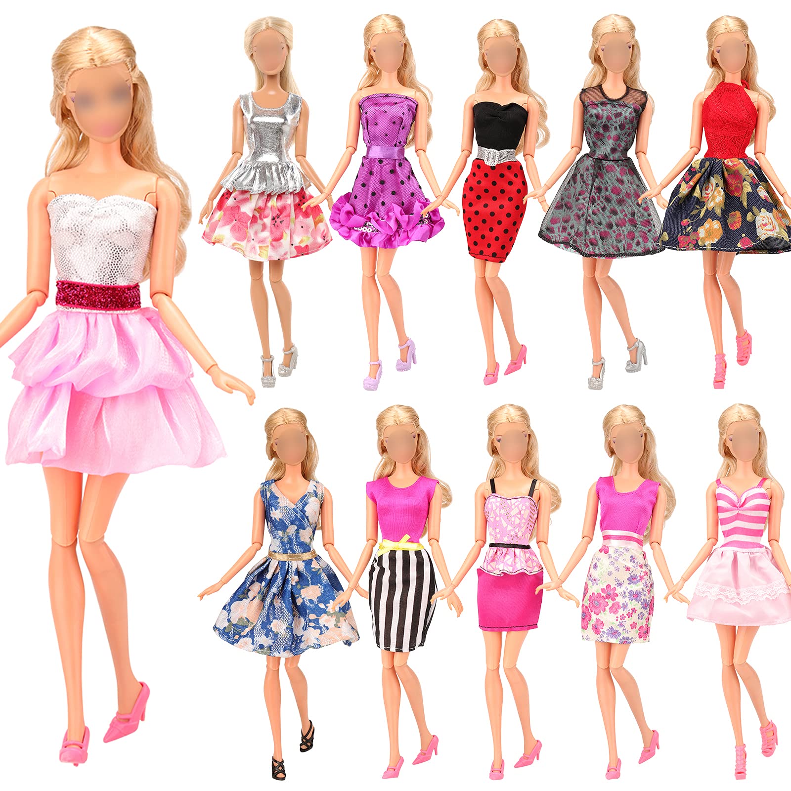 Barwa Lot 36 Items 3 Sets Fashion Dresses 3 Set Casual Tops and Pants 6 Pcs Mini Dresses with 1 Bags 10 Shoes, 13 Accessories for 11.5 Inch Girl Doll Birthday Xmas