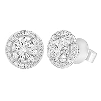 Round Lab Grown Diamond Classic Solitaire Halo Stud Earrings For Women Girls Ladies| 14K Gold| Jewelry For Gifting| VVS-VS-EF