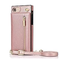 XYX Wallet Case for iPhone 7, Crossbody Strap PU Leather Zipper Pocket Phone Case Women Girl with Card Holder Adjustable Lanyard for iPhone 7/iPhone 8, Rose Gold