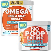 Omega 3 + No Poo Dogs Bundle - Skin&Coat + Coprophagia Treatment - EPA&DHA Fatty Acids + Probiotics & Digestive Enzymes - Heart, Hip& Joint Support + Boosts Gut Health - 300 Chews - Made in USA