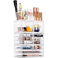 Sorbus Large Makeup Organizer - Clear Stackable Jewelry Makeup Organizer for Vanity, Bathroom Storage Display Case - 12 Drawers Cosmetic Beauty Organizers and Storage with Lipstick Makeup Brush Holder
