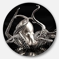 Designart Silver Octopus-Abstract Digital Art Disc MT7542-C23-Disc of 23 inch, 23'' H x 23'' W x 1'' D 1P