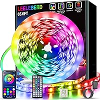 65.6 ft Led Lights for Bedroom, Bluetooth Smart APP Control 5050 RGB Color Changing Led Strip Lights with Remote Control and Power Adapter Led Lights for Room Kitchen Party Home Decoration