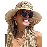 Sun Hats for Women Beach Hat Wide Brim Handmade Straw Hat Breathable Foldable Packable Cap for Travel UPF