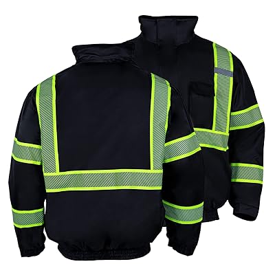 VENDACE Hi Vis Reflective Safety Winter Jackets for Men Polar Fleece Lining ANSI Class 1 High Visibility Jacket Black(Black,L)