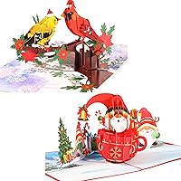2-Pack 3D Pop Up Christmas Card, Handmade 3D Christmas Popup Greeting Cards for Christmas, Winter, Holidays Xmas Gift, 6 x 8 for Him, Her, Adults, Kids