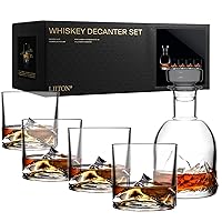 Everest Mountain Crystal Whiskey Decanter Gift Set with 4 Old Fashioned Glasses, Premium Luxury Gifts for Men, Bourbon, Scotch, Liquor, 1,000 ML
