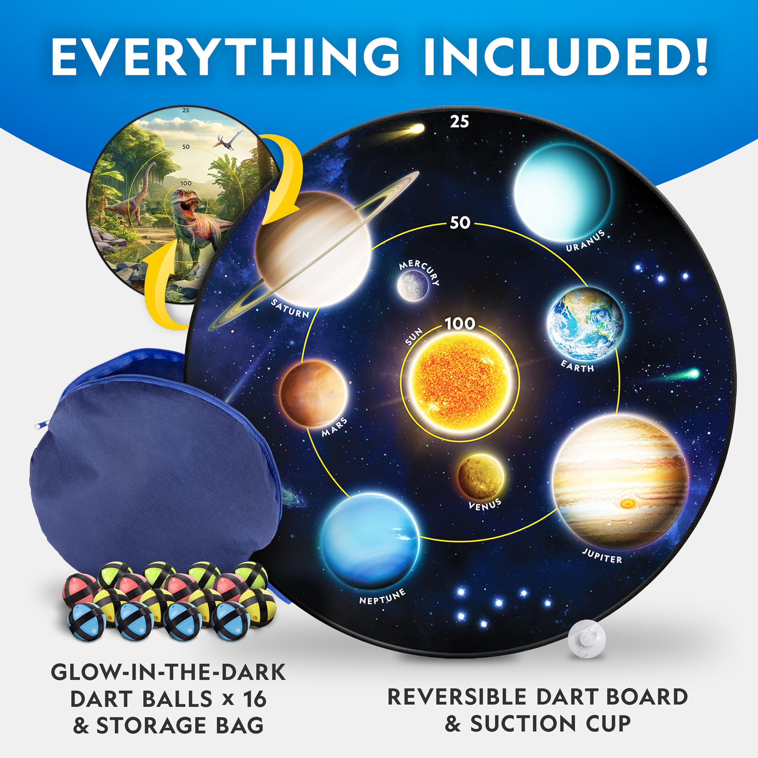 NATIONAL GEOGRAPHIC Kids Glow in The Dark Dart Board for Kids - Dart Ball Game Set with 28