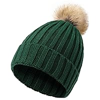Beanies Women - Winter Hats for Women with Faux Fur Pom Warm Knit Skull Cap, Womens Beanie