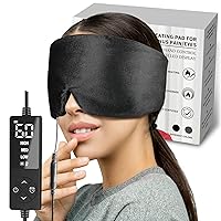 Heated Eye Mask with Extra Large Size for Dry Eyes and Sinus Pressure Relief, Ultra Soft Face Heating Pad for Tension Headache Relief, Jaw TMJ Pain Relief - 3 Heat & 5 Timing Settings (Black)