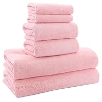 MOONQUEEN Ultra Soft Towel Set - Quick Drying - 2 Bath Towels 2 Hand Towels 2 Washcloths - Microfiber Coral Velvet Highly Absorbent Towel for Fitness, Bathroom, Sports, Yoga, Travel (Pink, 6 Pcs)