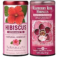 The Republic of Tea – Citizens’ Favorite Hibiscus Herbal Teas - Natural Hibiscus and Raspberry Rose Hibiscus Tea Bundle – 36 Count Tea Bags Each