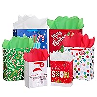 SUNCOLOR Pack of 12 Christmas Gift Bags Assorted Sizes With Tissue paper (4 Extra Large 16