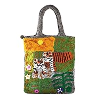Handmade Wool Felt Heavy Industry Oil Painting Tiger Handbag Large Cartoon Nepalese Artistic Forest Eco-system