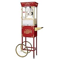 Great Northern Popcorn Matinee Popcorn Machine with Cart 8oz Popper with Stainless-Steel Kettle, Warming Light, and Accessories, Red