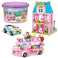 Girls Building Block Toy Friends Set 977 PCS Ice Cream Food Truck and Delicious Pizza Shop Building Block Set with Storage Box for 6+ Girls Birthday,Back to School,Christmas Surprise Gift