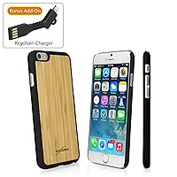 BoxWave Case Compatible with iPhone 6 (Case by BoxWave) - True Bamboo Minimus Case with Bonus Keychain Charger, Hand Made, Real Wood Cover for iPhone 6, Apple iPhone 6, 6s - Jet Black
