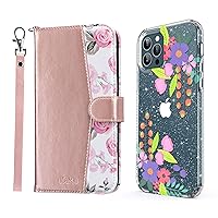 ULAK Slim Floral Case and iPhone 12 Pro Max Case Wallet for Women, Durable PU Leather Flip Protective Case with Card Slots Strap