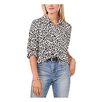 Vince Camuto Women's Roll Tab Animal Print Button Up Shirt Black Size X-Small