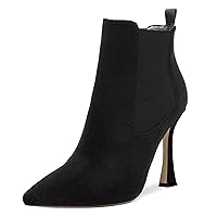 Womens Suede Sexy Work Pointed Toe Bungee Spool High Heel Ankle High Boots 4 Inch