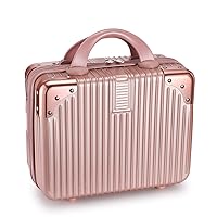 Noverlife Portable Makeup Travel Case Hand Luggage 12 Inch, Pressure-proof ABS Carrying Makeup Case Suitcase with Elastic Band, Small Hard Shell Cosmetic Case for Travel Camping Women Girl - Rose Gold