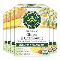 Traditional Medicinals Tea, Organic Ginger & Chamomile, Occasional Nausea & Indigestion Relief, 96 Tea Bags (6 Pack)