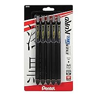 Pentel EnerGel Kuro Liquid Gel Pen, (0.7mm) Medium line, Black Ink, 5 Pack