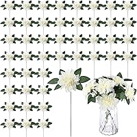 XunYee 50 Pack Artificial Wedding Dahlia Flowers Bulk Silk Dahlias with Stems and Green Leaves Fake Flora Decoration Faux Dahlia Bouquets for DIY Bridal Shower Wedding Party(White)