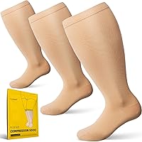 3 Packs Plus Size Compression Socks Wide Calf for Women and Men - 20-30 mmhg Knee High Stockings for Big Swollen Leg