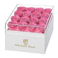 Eterfield Forever Flowers Preserved Flowers for Delivery Prime Real Roses That Last Over a Year Gifts for Her Mothers Day Valentines Day (Square White Box, 16 Pink Roses)
