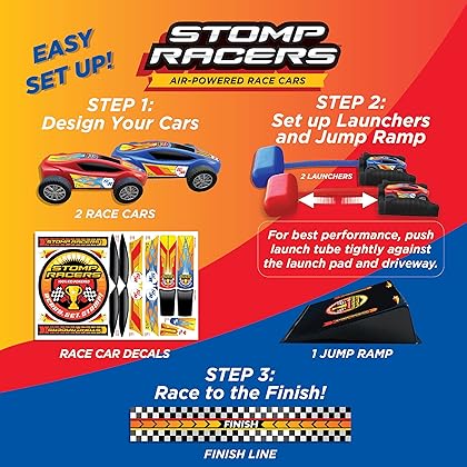 Stomp Rocket Original Stomp Racers Dueling Car Launcher for Kids - 2 Race Cars, 2 Launch Pads - Perfect Toy and Gift for Boys or Girls Age 5+ Years Old - Indoor and Outdoor Fun, Active Play