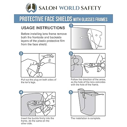 TCP Global Salon World Safety Face Shields with Glasses Frames (Pack of 10) - Ultra Clear Protective Full Face Shields