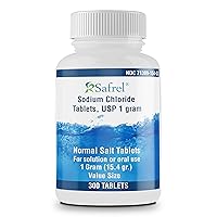 Safrel Sodium Chloride Tablets 1 gm, USP | Normal Salt Tablets | (15.4gr.) | Electrolytes Replenisher Hydration Drink (300 Count (Pack of 1), 300, Count)
