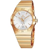 Omega Constellation Mens 18K Yellow Gold Watch Automatic - 38mm Analog Silver Face with Day, Date, Second Hand and Sapphire Crystal - Swiss Made Luxury Automatic Watch for Men 123.50.38.22.02.002