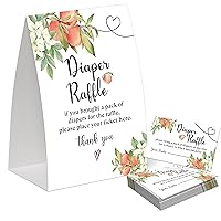 Sweet Peach Diaper Raffle for Baby Shower, Pack of One 5x7 Sign and 50 Diaper Raffle Tickets, White Floral Peach Baby Shower Decoration, Gender Neutral Party Supplies - NB06
