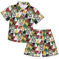visesunny Toddler Boys 2 Piece Outfit Button Down Shirt and Short Sets Camel Tropical Leaf Triangle Boy Summer Outfits 3-10Y