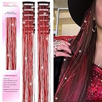 Hair Tinsel Clip in 12Pcs Red Tinsel Hair Glitter Tinsel Hair Extensions Clip in Hair Tinsel Fairy Hair Tinsel Heat Resistant Sparkly Hair Accessories for Girls Women Kids (12Pcs RED)